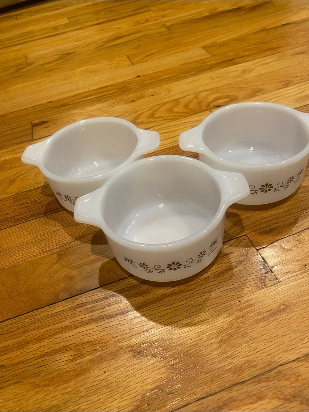 White Floral Milk Glass- Set of 3